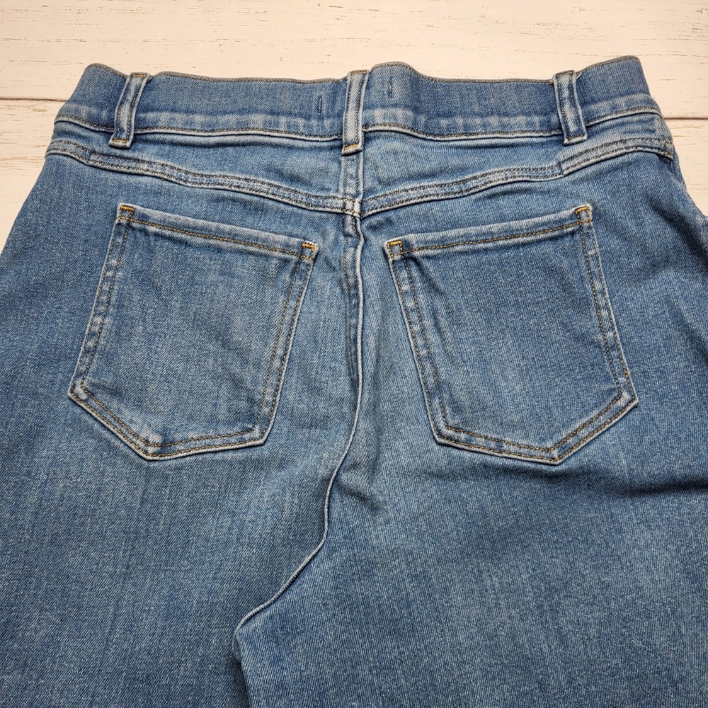 Spanx Blue Pull On Crop Wide Leg Jeans High Waist Denim Stretch Minimalist Large - Picture 5 of 8